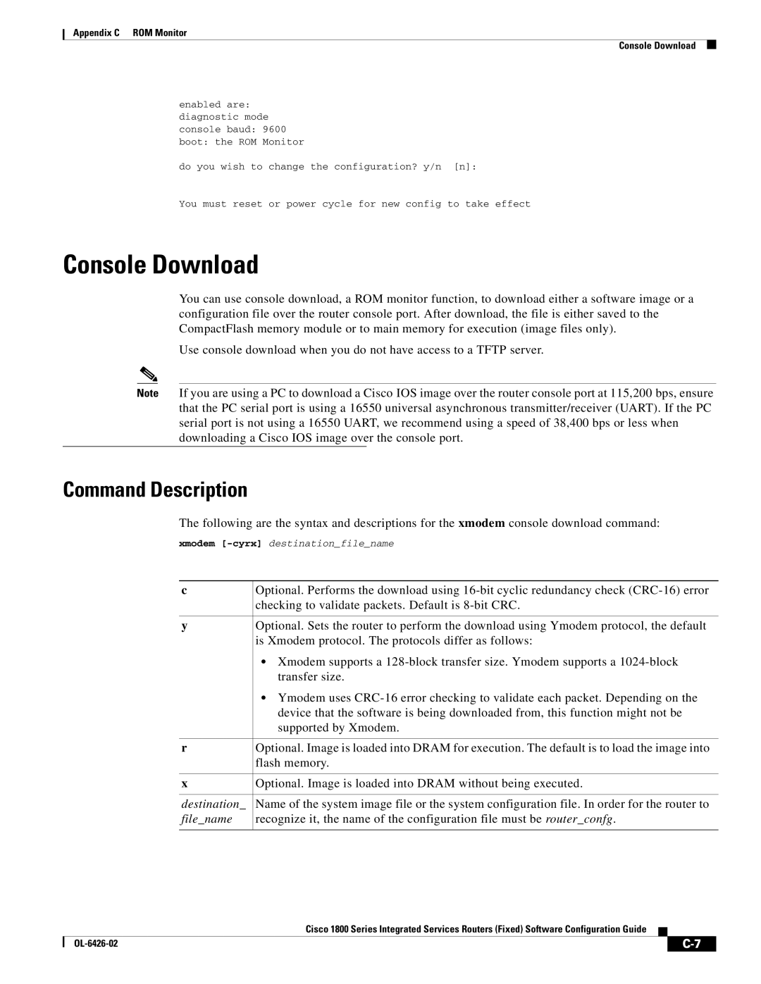 Cisco Systems OL-6426-02 manual Console Download, Command Description 