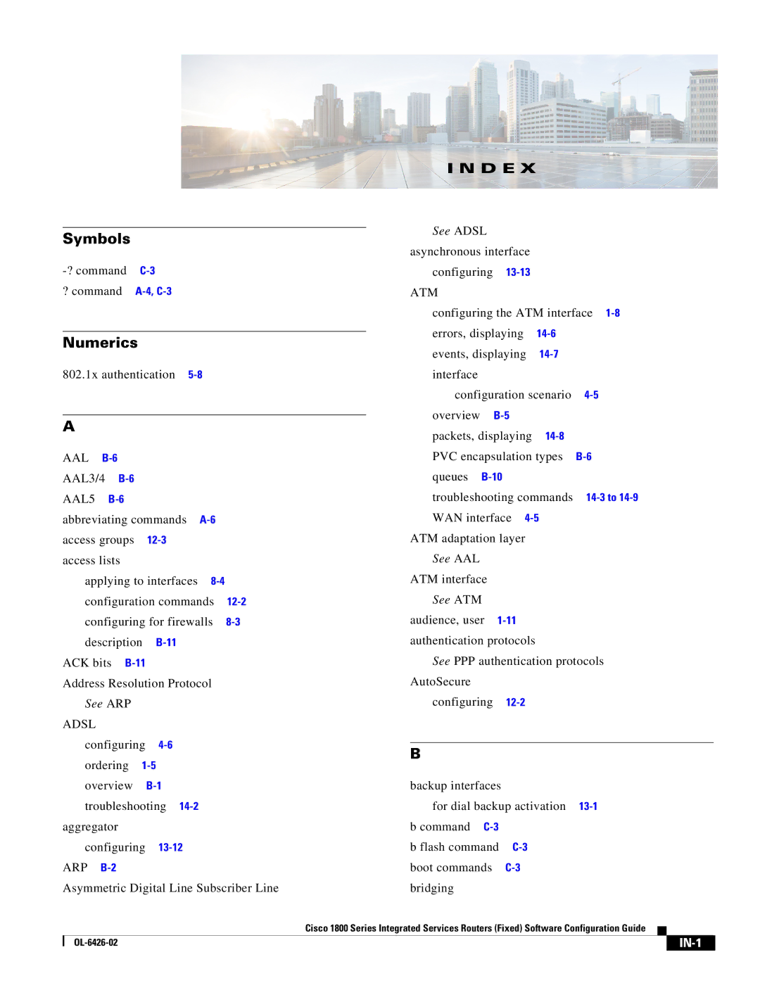 Cisco Systems OL-6426-02 manual See ARP, See AAL, See ATM, IN-1 