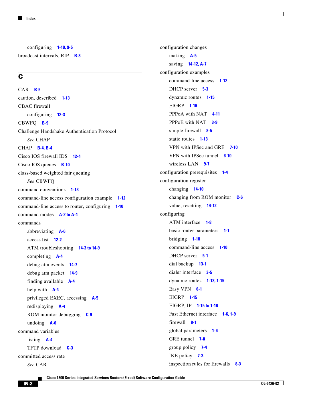 Cisco Systems OL-6426-02 manual See Chap, See CAR, IN-2 