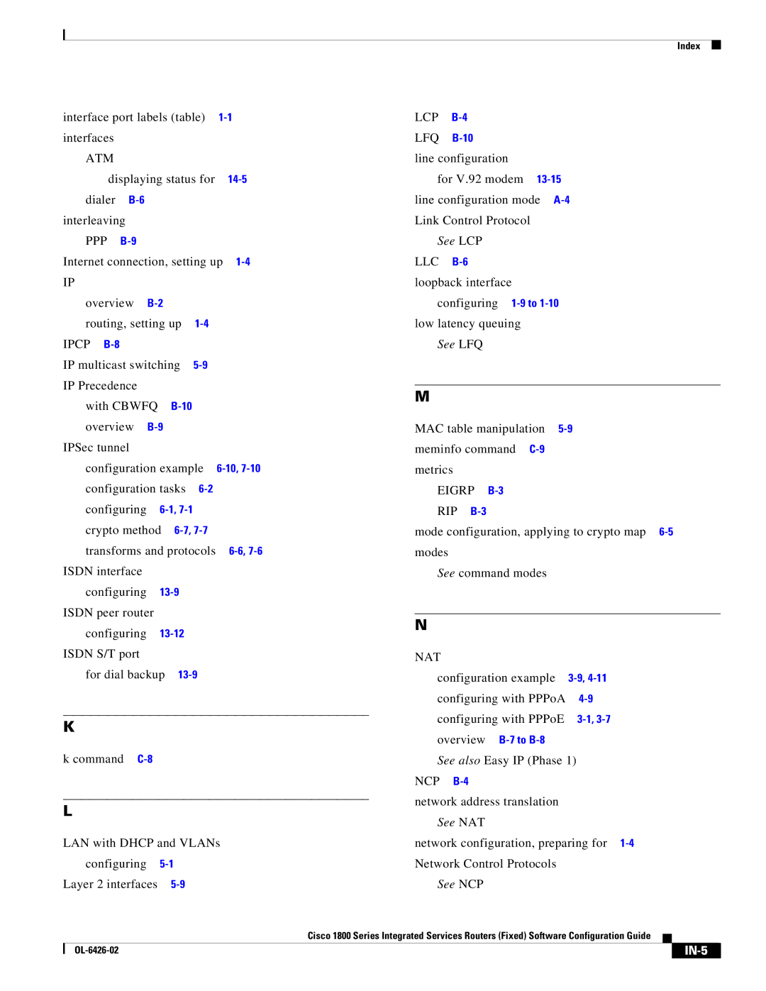 Cisco Systems OL-6426-02 manual See LCP, See NCP, IN-5 