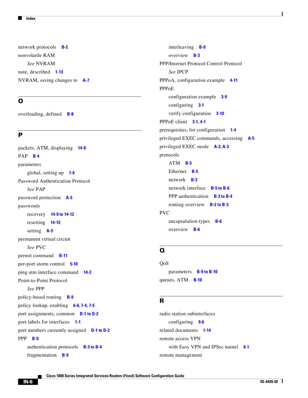Cisco Systems OL-6426-02 manual See PAP, See PVC, See PPP, See Ipcp, IN-6 
