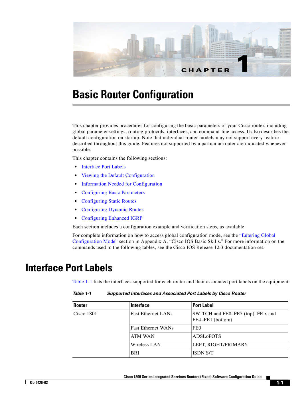 Cisco Systems OL-6426-02 manual Basic Router Configuration, Interface Port Labels, Router Interface Port Label 