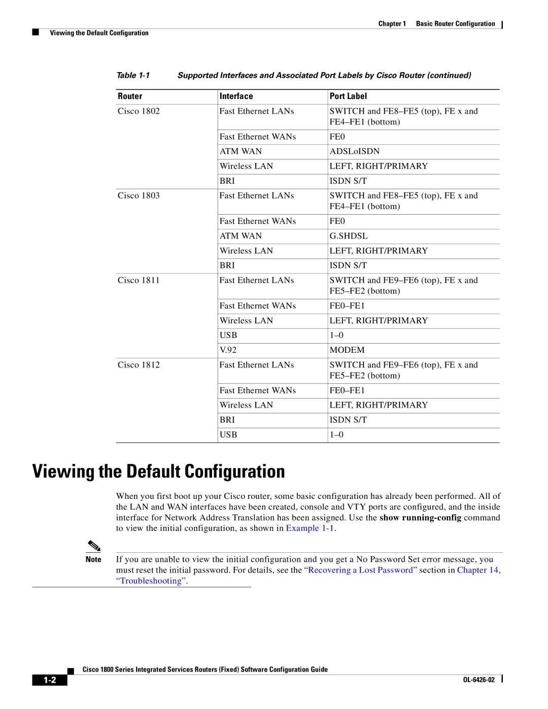 Cisco Systems OL-6426-02 manual Viewing the Default Configuration, ADSLoISDN, ATM WAN Shdsl, USB Modem, BRI Isdn S/T USB 