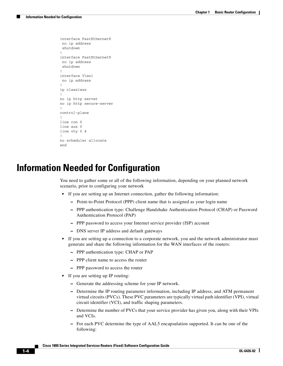 Cisco Systems OL-6426-02 manual Information Needed for Configuration 