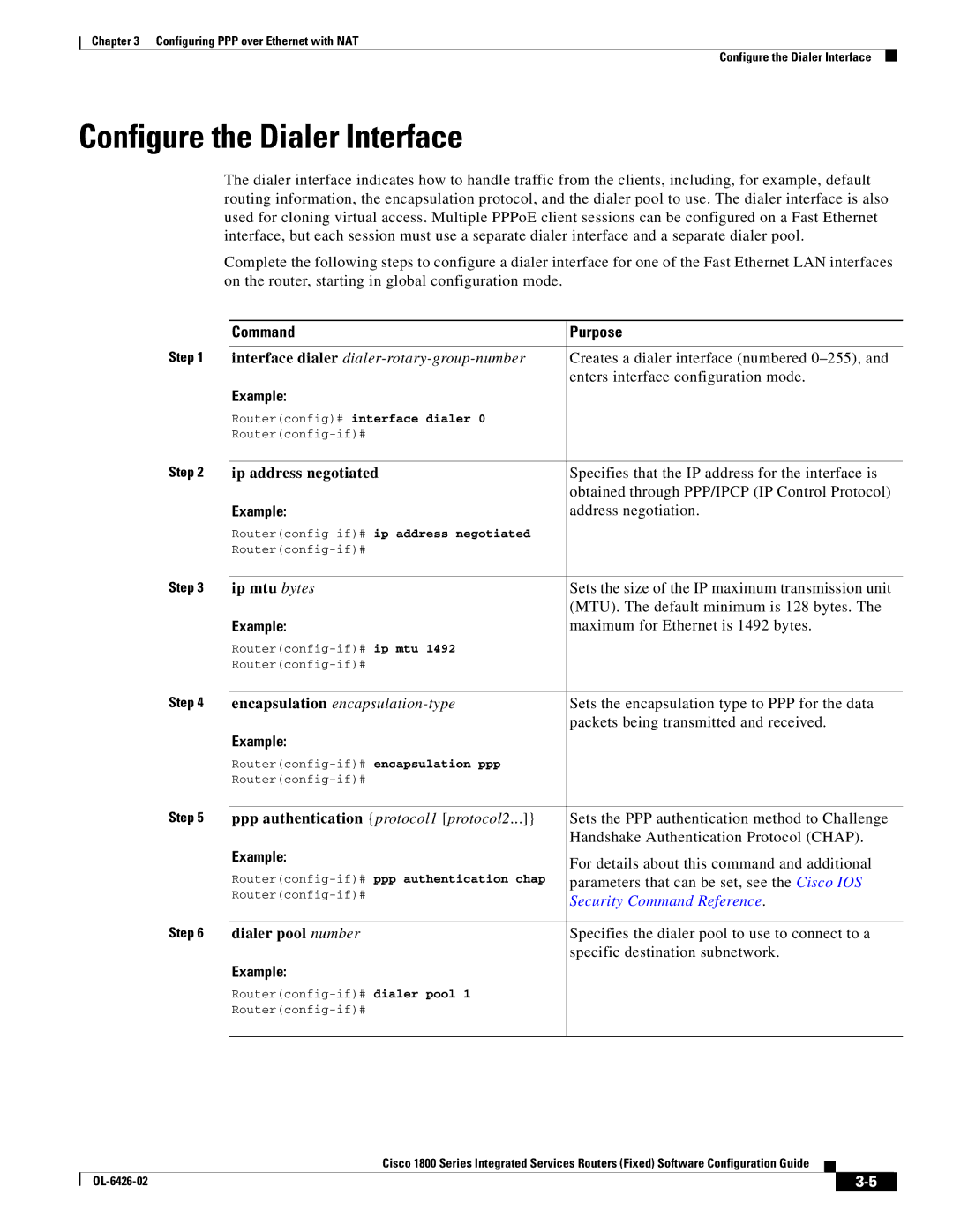 Cisco Systems OL-6426-02 manual Configure the Dialer Interface 