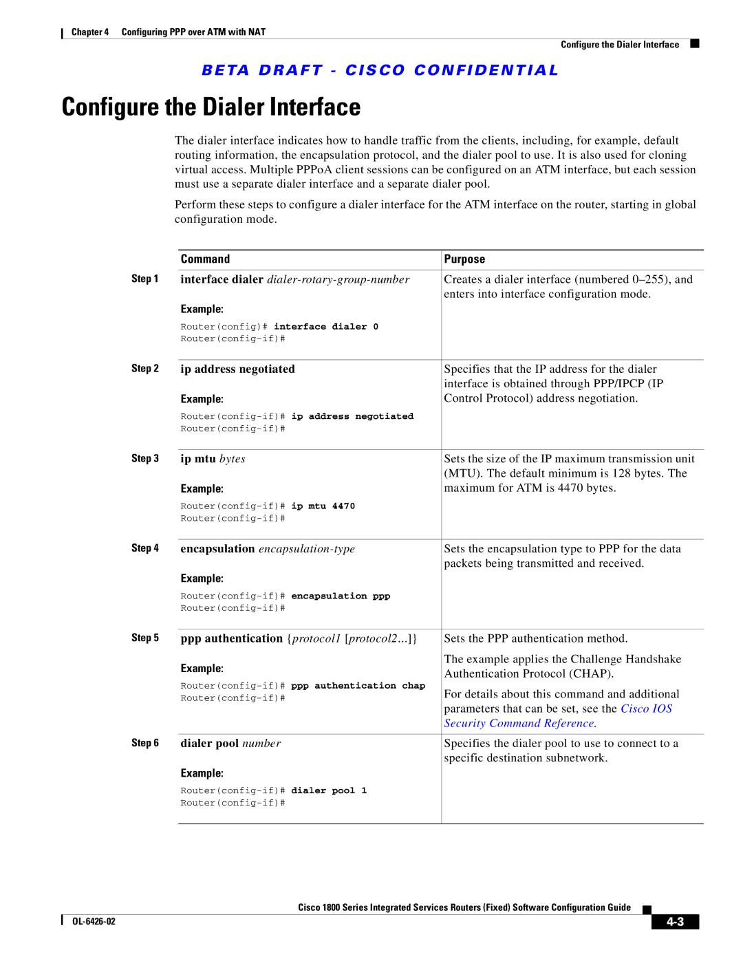 Cisco Systems OL-6426-02 manual Specifies that the IP address for the dialer, Interface is obtained through PPP/IPCP IP 