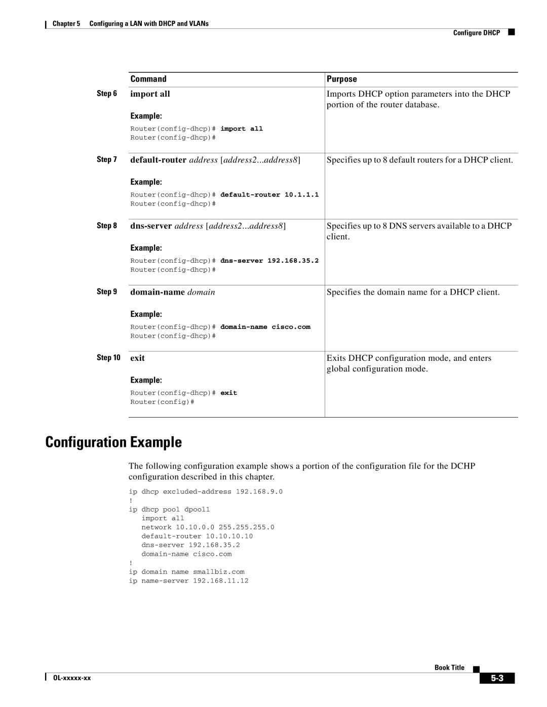 Cisco Systems OL-6426-02 Import all, Default-router address address2 ...address8, Dns-server address address2 ...address8 