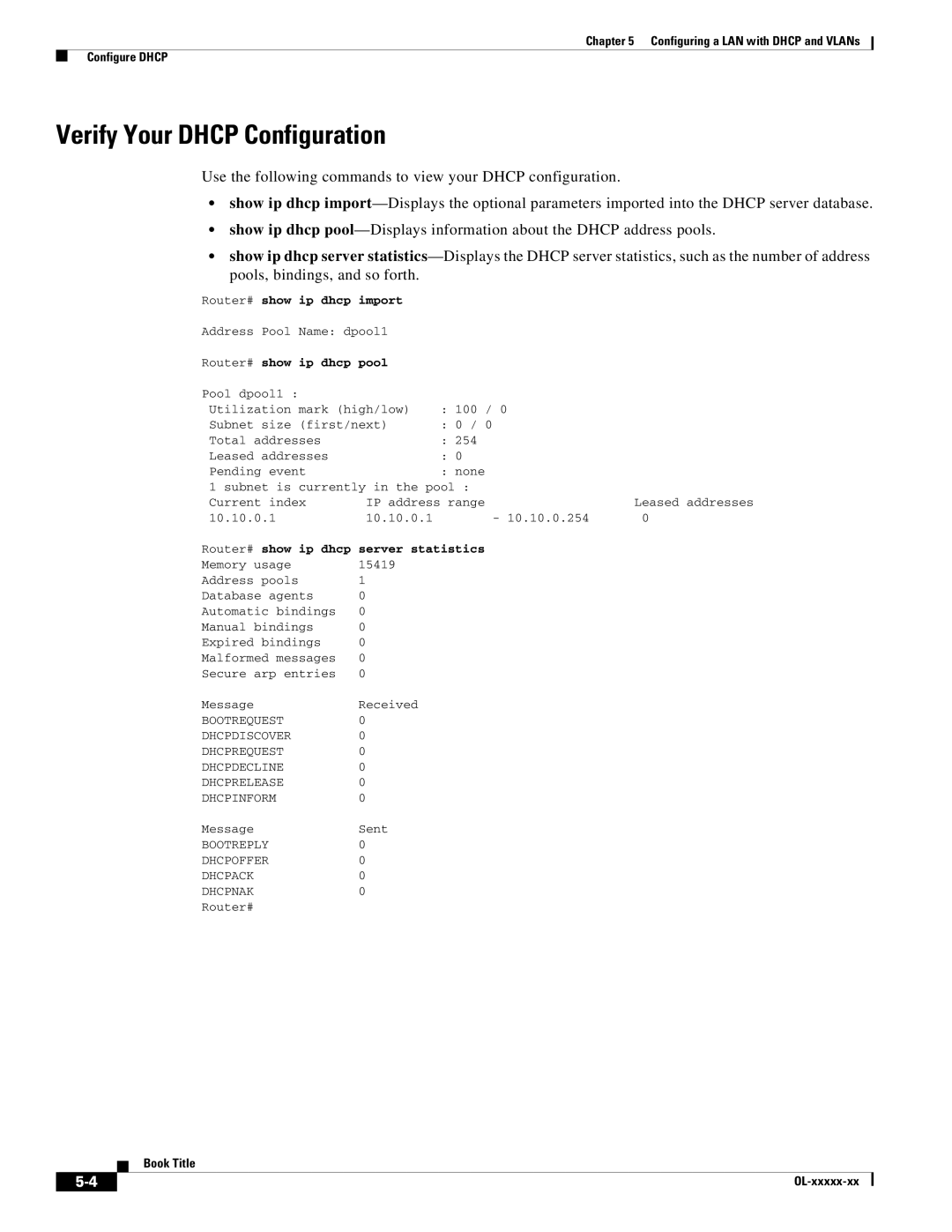 Cisco Systems OL-6426-02 manual Verify Your Dhcp Configuration, Router# show ip dhcp import, Ip dhcp pool 