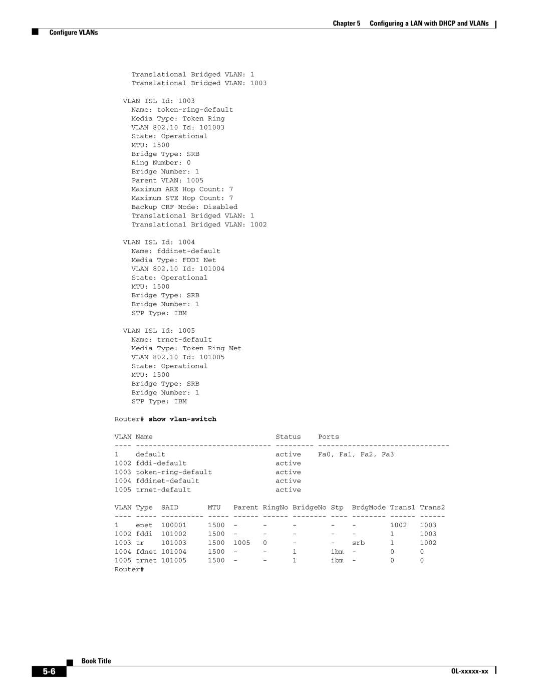 Cisco Systems OL-6426-02 manual Router# show vlan-switch, Vlan 