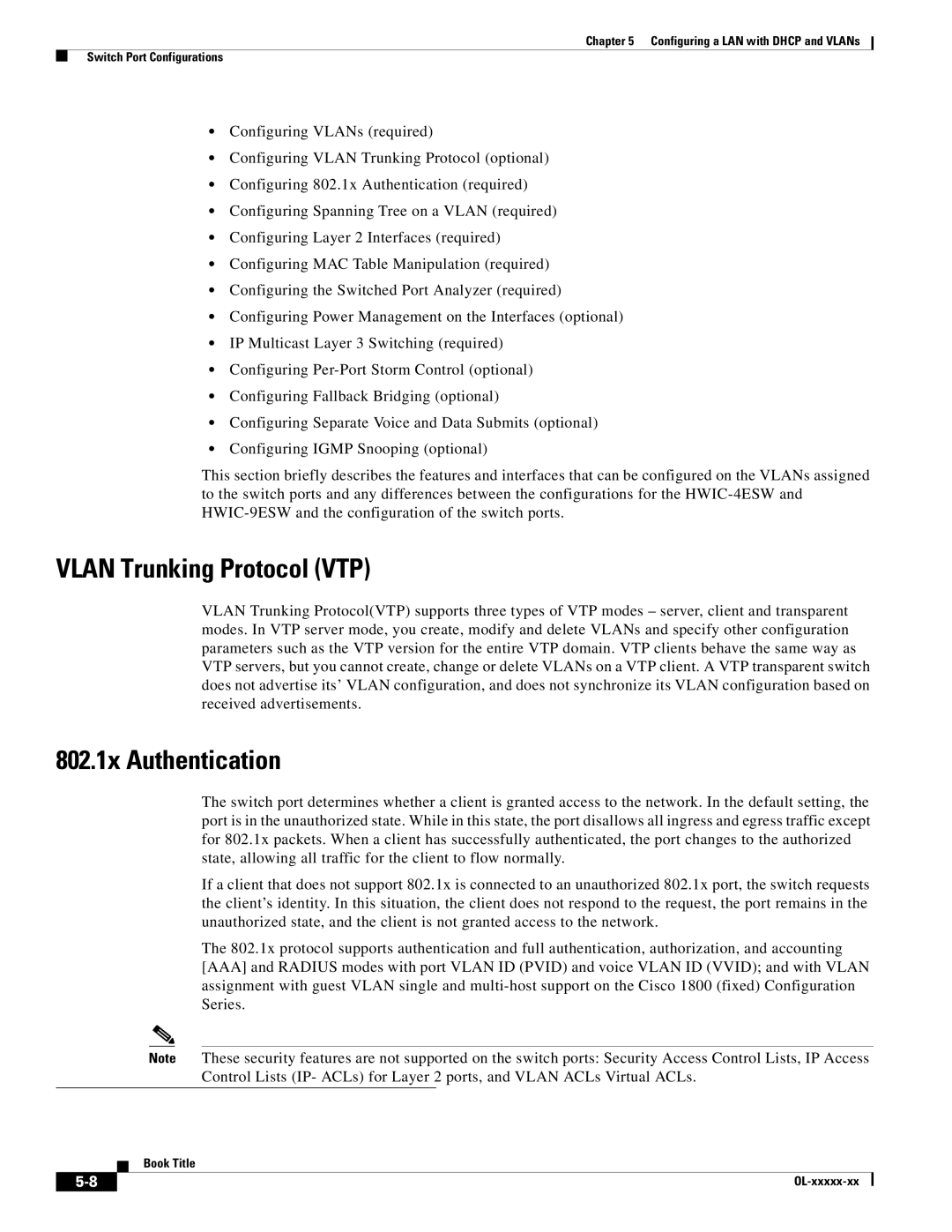 Cisco Systems OL-6426-02 manual Vlan Trunking Protocol VTP, 802.1x Authentication 