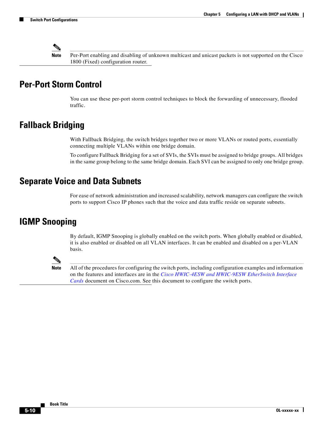 Cisco Systems OL-6426-02 manual Per-Port Storm Control, Fallback Bridging, Separate Voice and Data Subnets, Igmp Snooping 