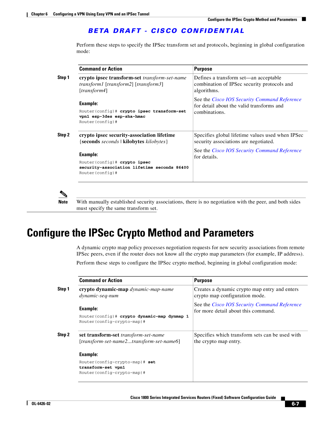 Cisco Systems OL-6426-02 manual Configure the IPSec Crypto Method and Parameters 