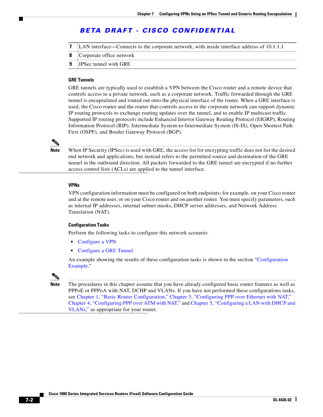 Cisco Systems OL-6426-02 manual GRE Tunnels, VPNs 