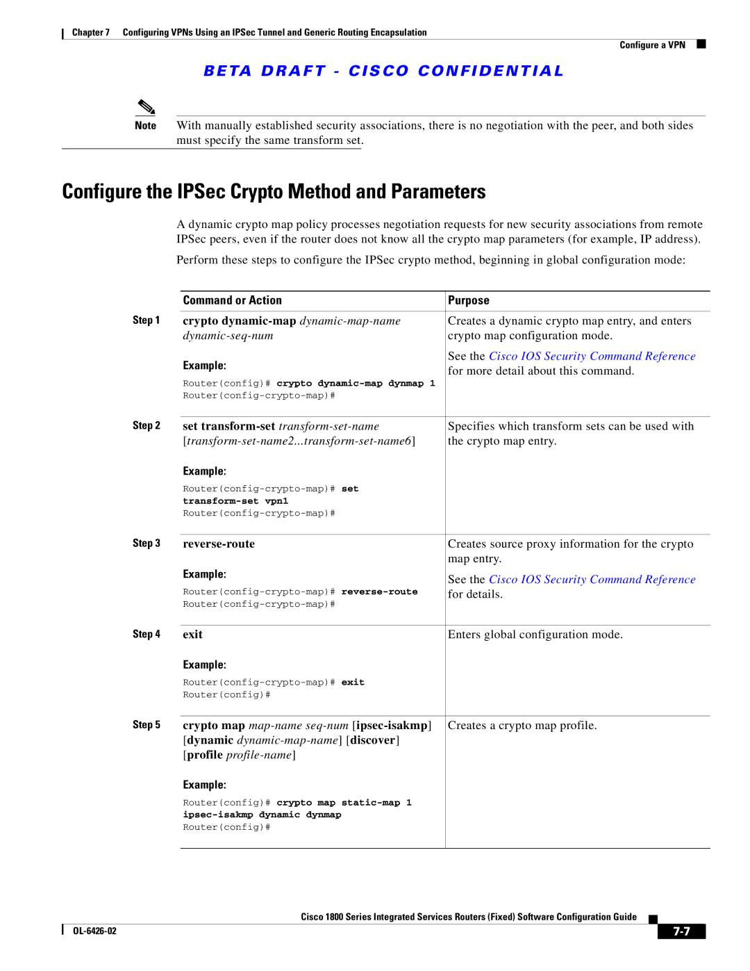 Cisco Systems OL-6426-02 Configure the IPSec Crypto Method and Parameters, Creates a dynamic crypto map entry, and enters 