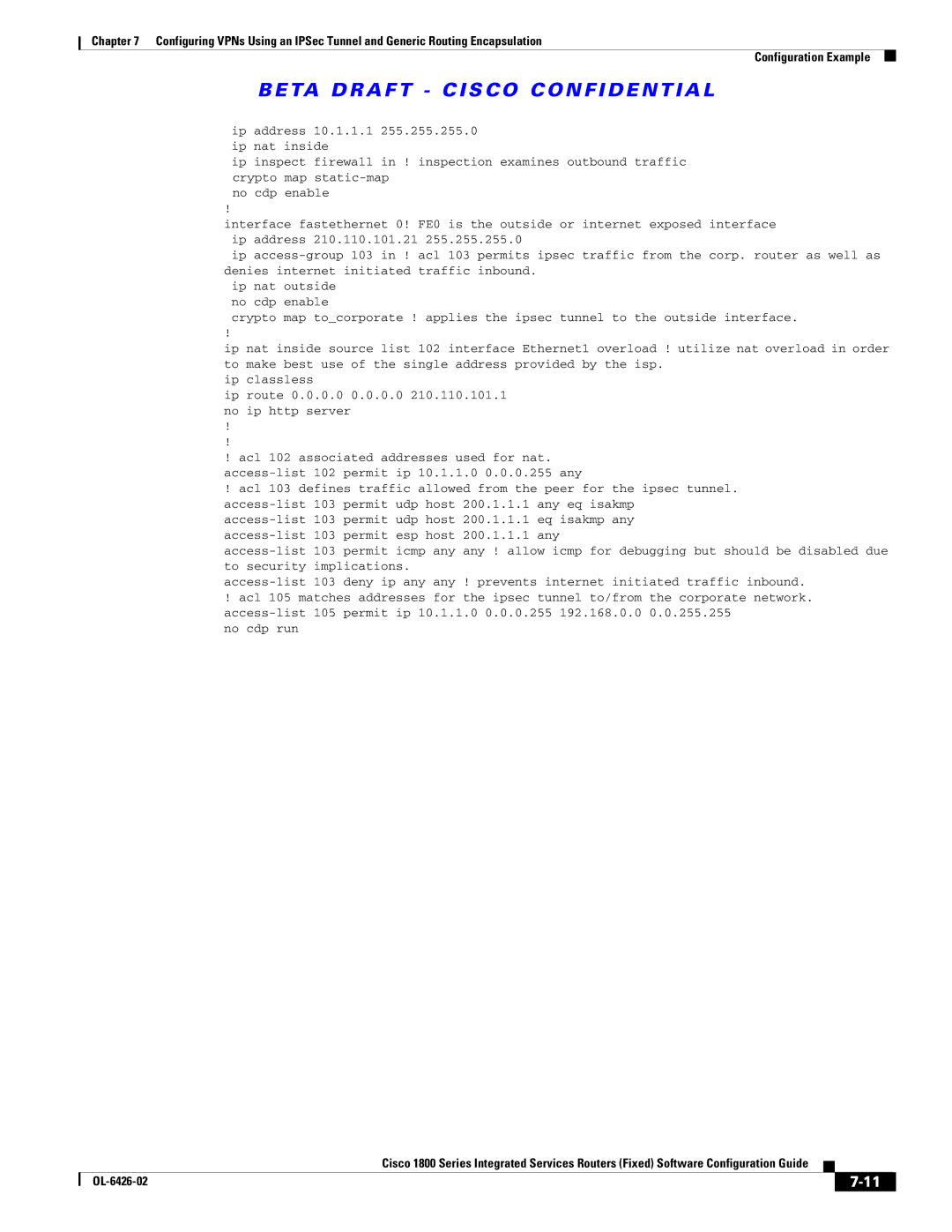 Cisco Systems OL-6426-02 manual Ip nat outside no cdp enable 