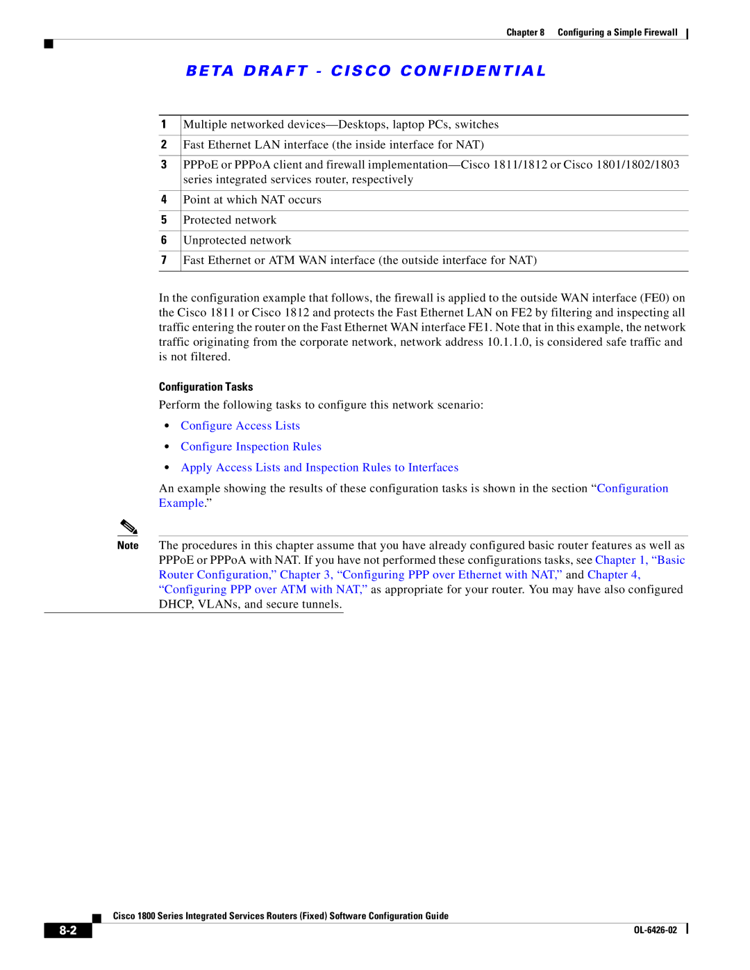 Cisco Systems OL-6426-02 Fast Ethernet LAN interface the inside interface for NAT, Protected network, Unprotected network 