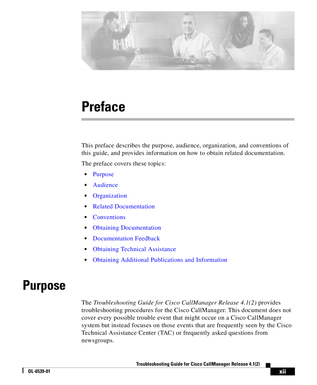 Cisco Systems OL-6539-01 manual Purpose, Xii 