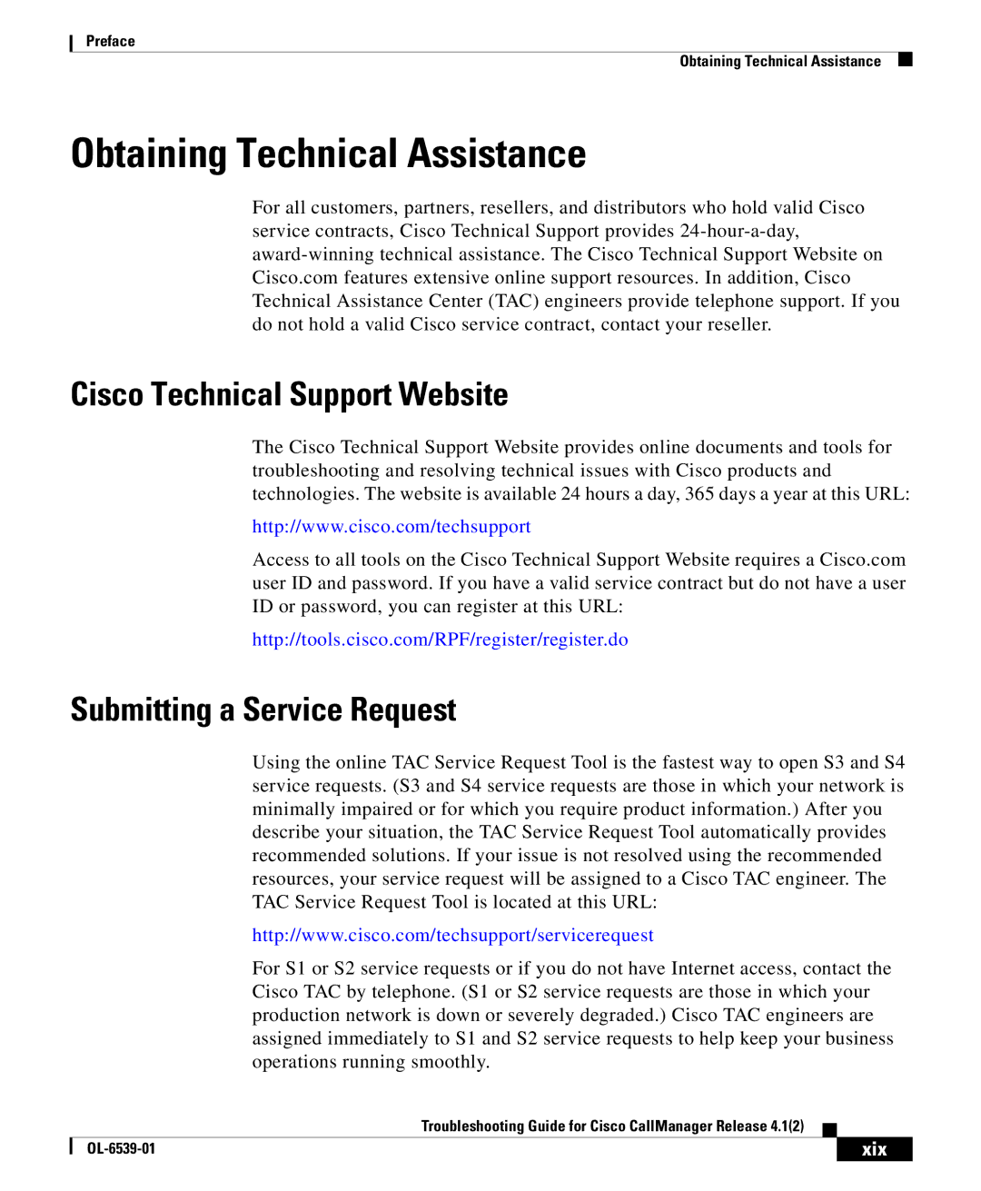 Cisco Systems OL-6539-01 Obtaining Technical Assistance, Cisco Technical Support Website, Submitting a Service Request 