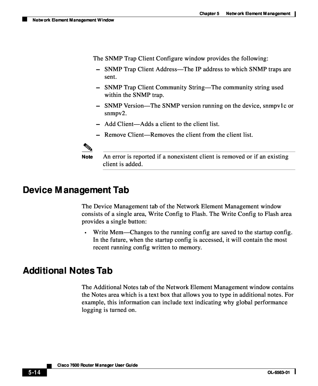 Cisco Systems OL-6563-01 manual Device Management Tab, Additional Notes Tab, 5-14 