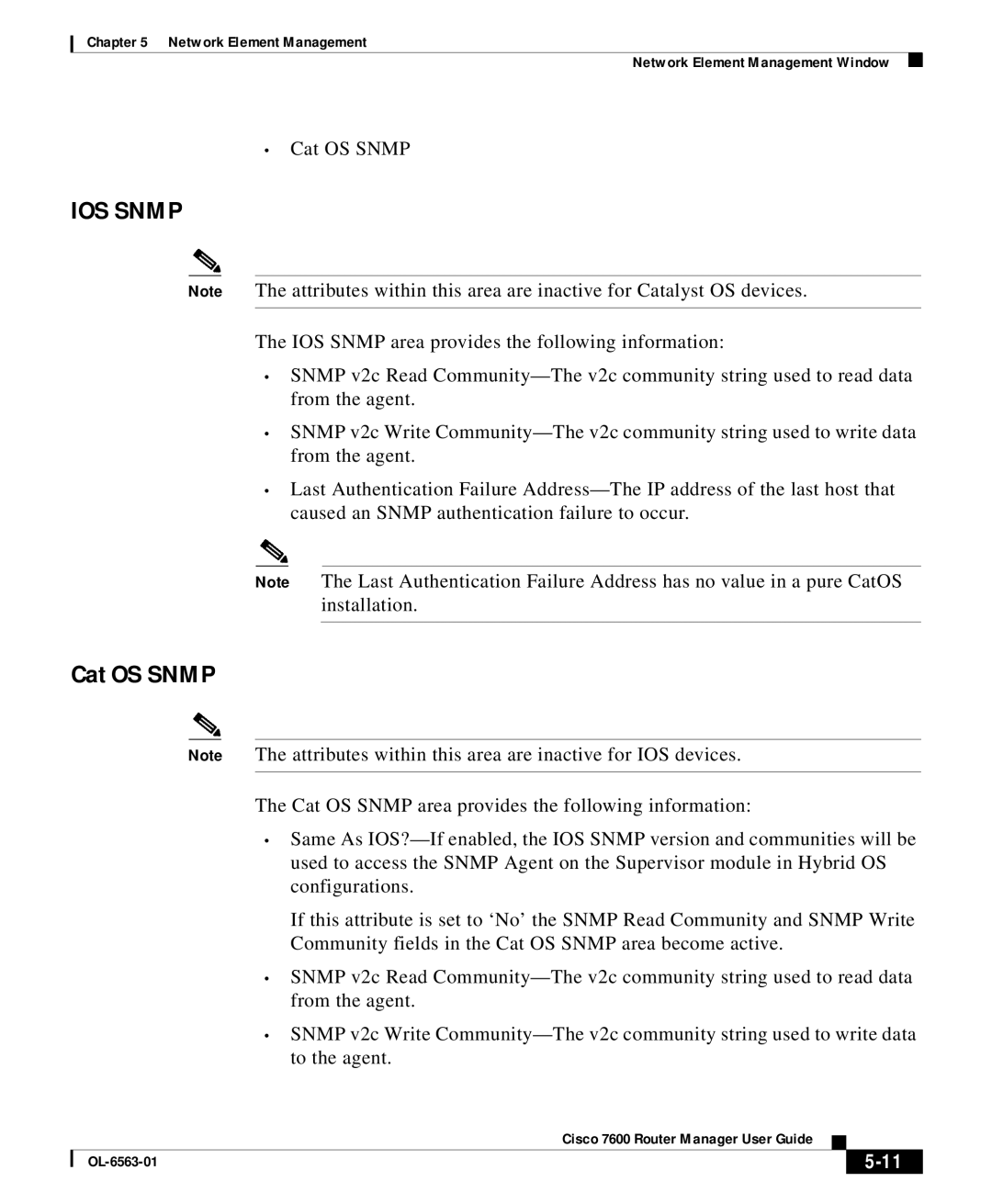 Cisco Systems OL-6563-01 manual IOS Snmp, Cat OS Snmp 