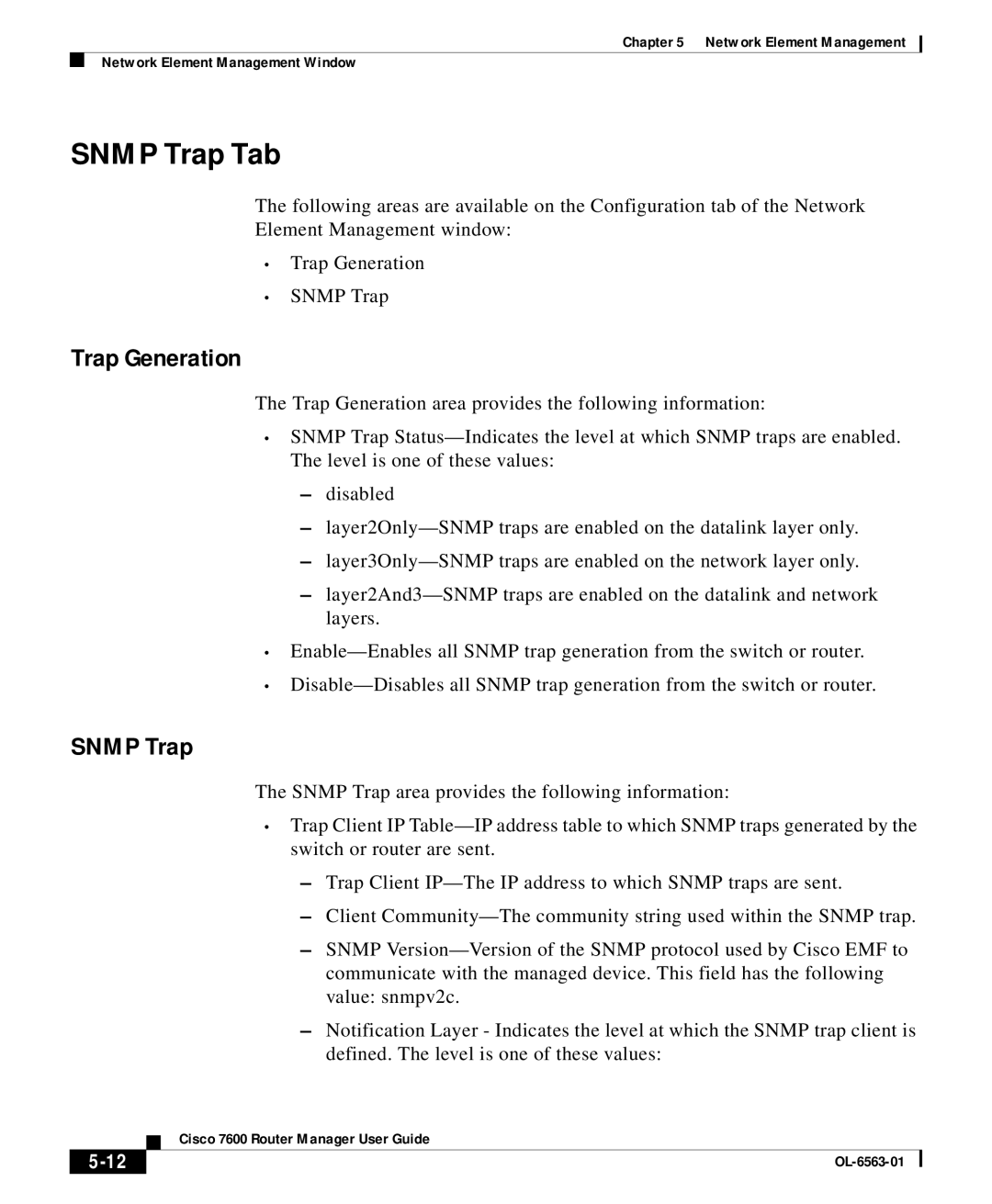 Cisco Systems OL-6563-01 manual Snmp Trap Tab, Trap Generation 