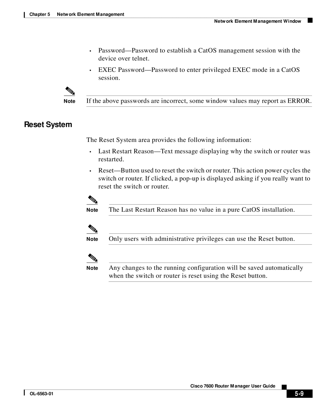 Cisco Systems OL-6563-01 manual Reset System 