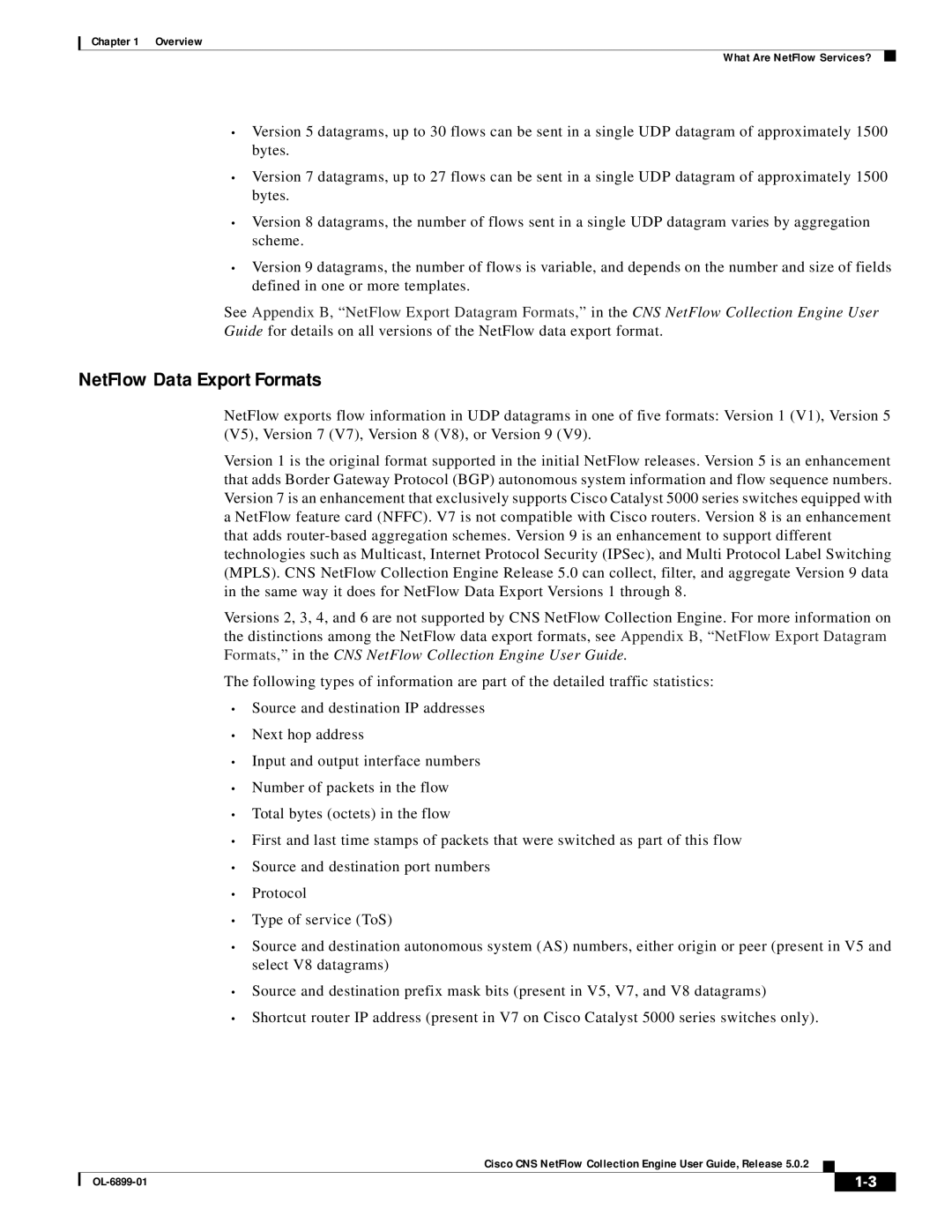 Cisco Systems OL-6900-01 manual NetFlow Data Export Formats 