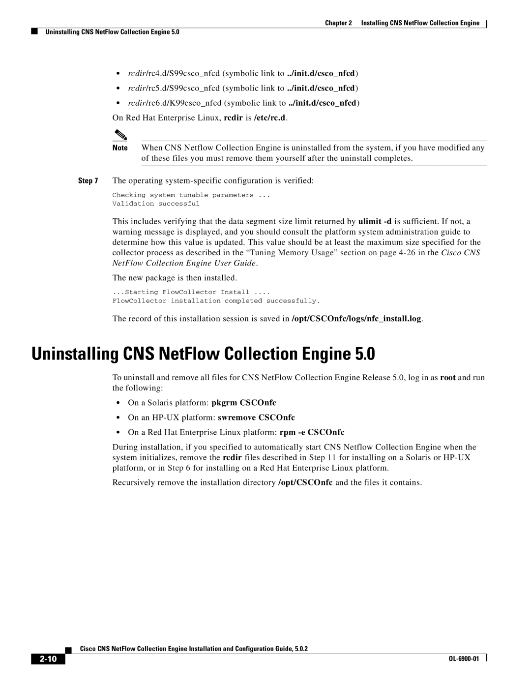 Cisco Systems OL-6900-01 manual Uninstalling CNS NetFlow Collection Engine 