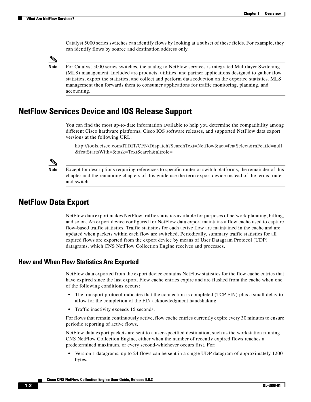 Cisco Systems OL-6900-01 manual NetFlow Services Device and IOS Release Support, NetFlow Data Export 