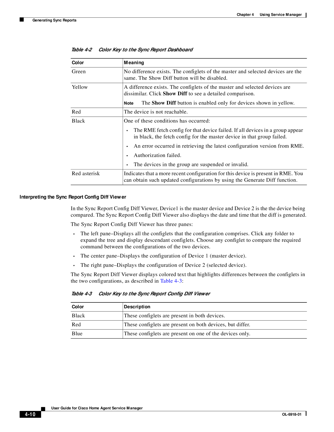 Cisco Systems OL-6918-01 manual Interpreting the Sync Report Config Diff Viewer 