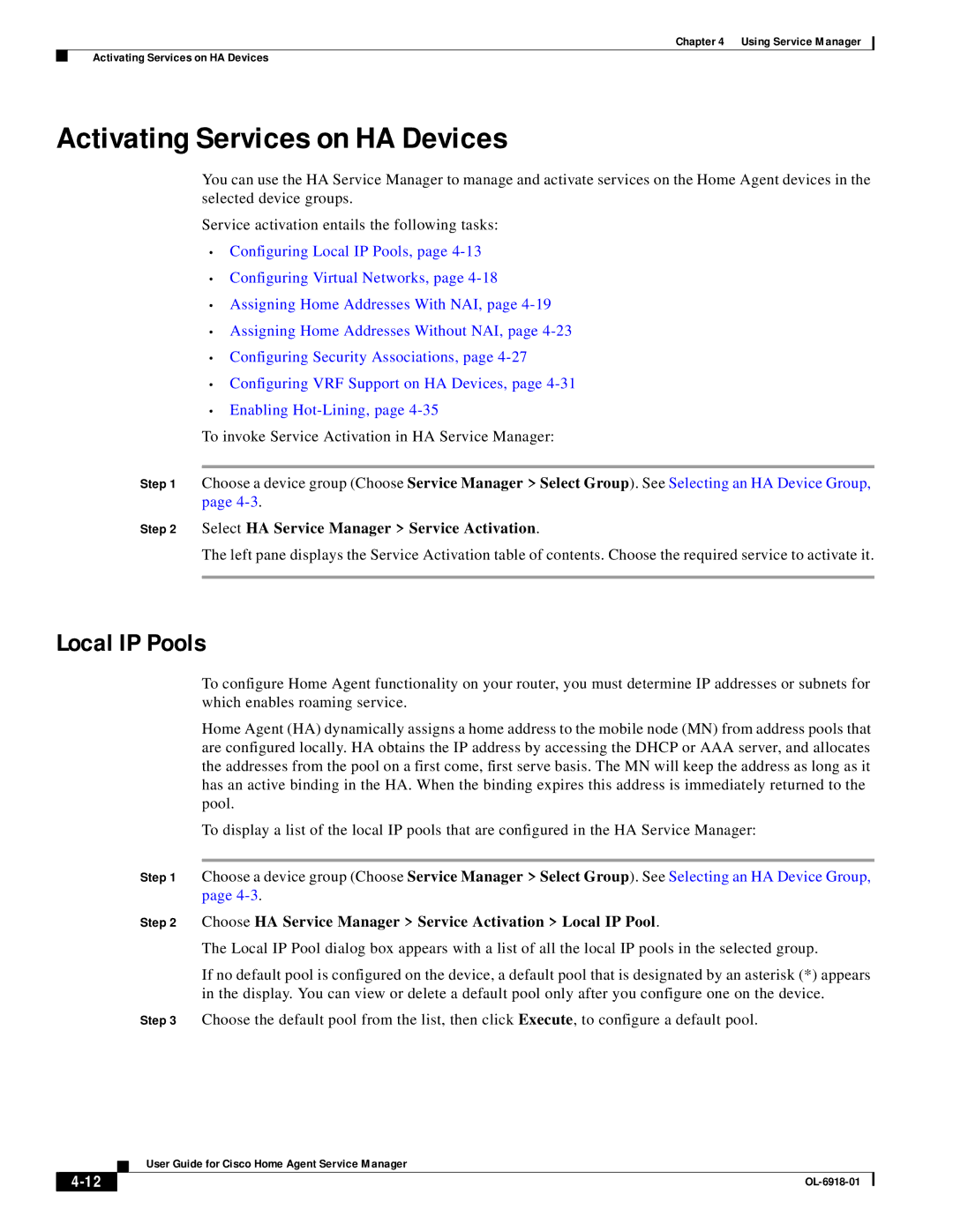 Cisco Systems OL-6918-01 manual Local IP Pools, Select HA Service Manager Service Activation 