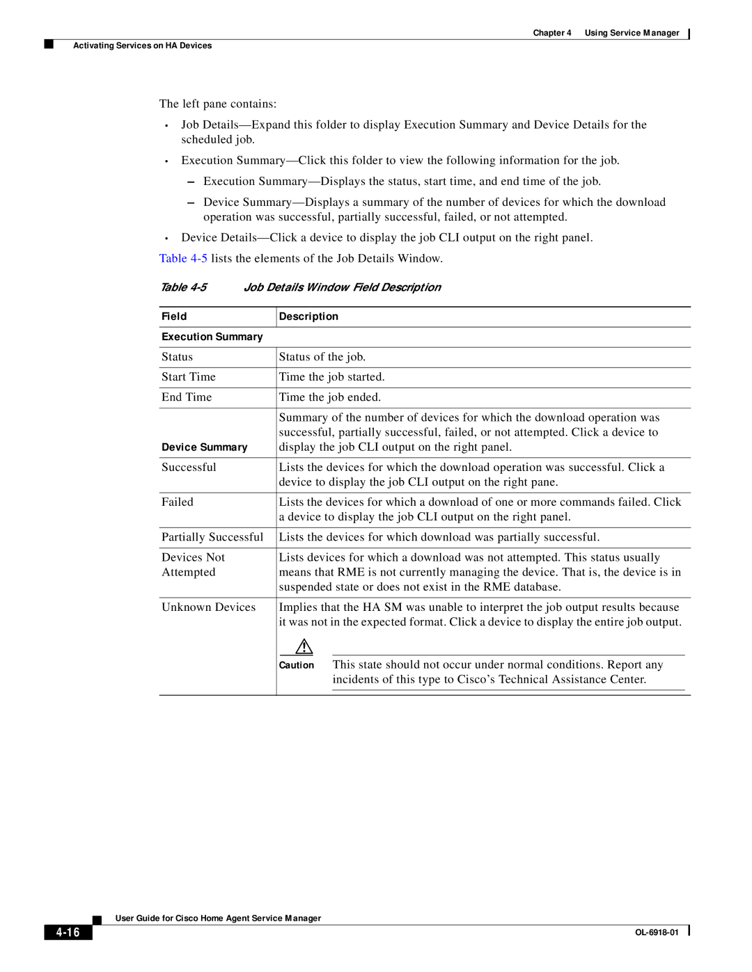 Cisco Systems OL-6918-01 manual Field Description Execution Summary 