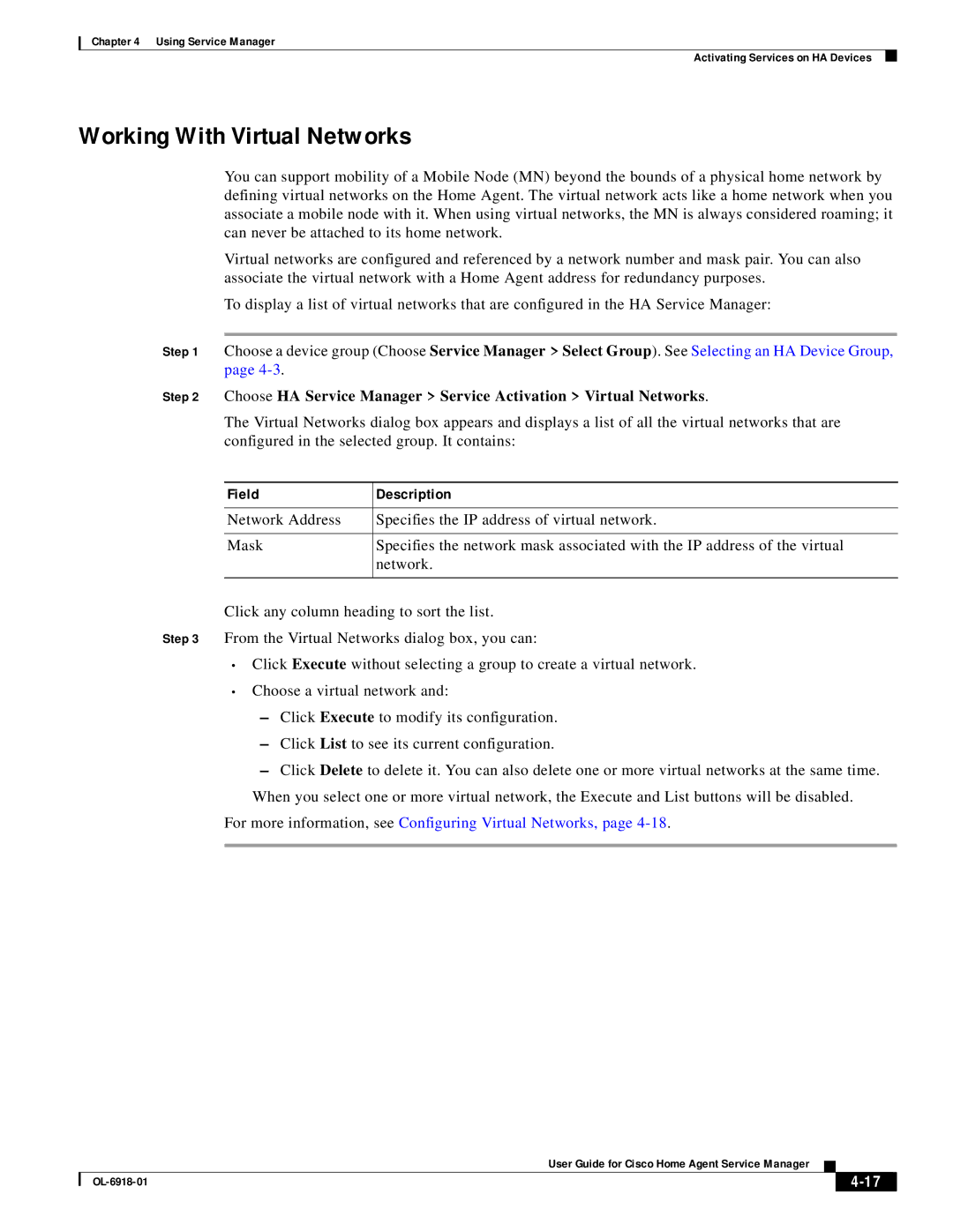 Cisco Systems OL-6918-01 manual Working With Virtual Networks, For more information, see Configuring Virtual Networks 