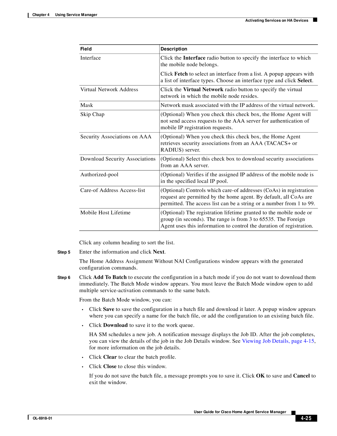 Cisco Systems OL-6918-01 manual Field Description 