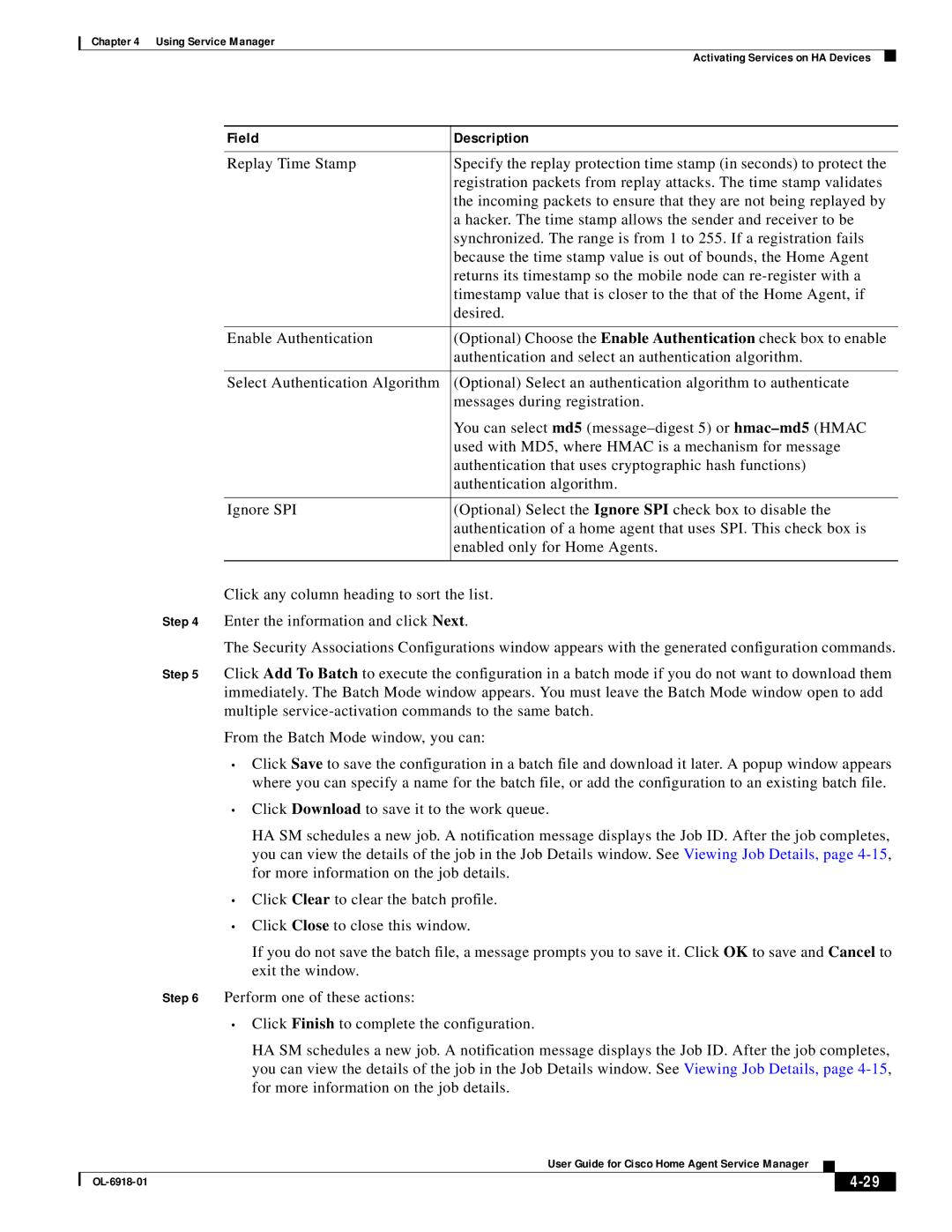 Cisco Systems OL-6918-01 manual Field Description 