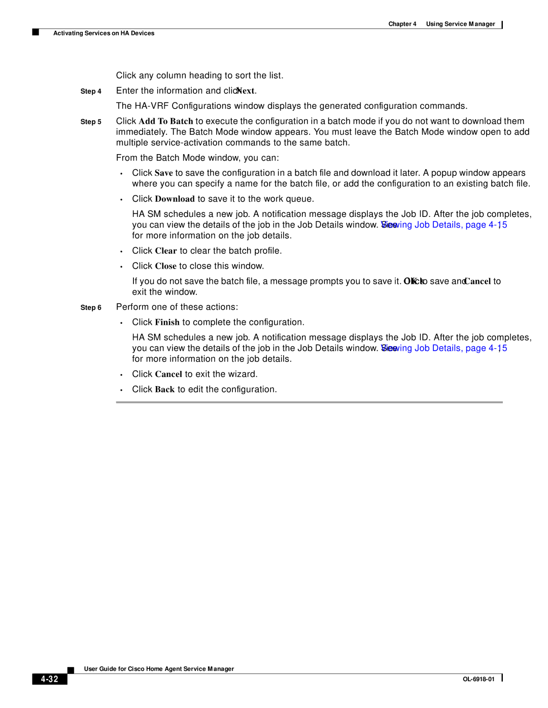 Cisco Systems OL-6918-01 manual Using Service Manager Activating Services on HA Devices 