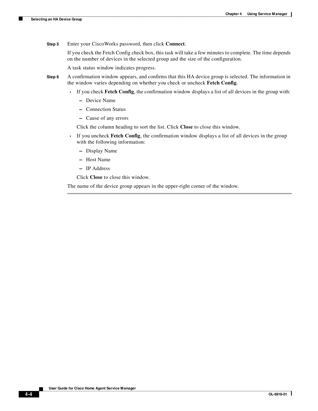 Cisco Systems OL-6918-01 manual Using Service Manager Selecting an HA Device Group 