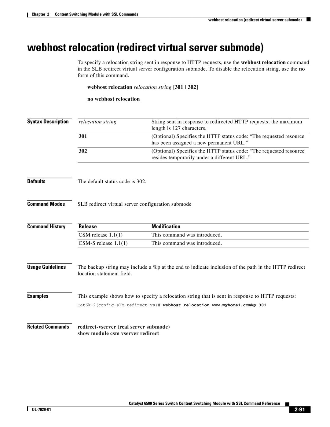 Cisco Systems OL-7029-01 manual Webhost relocation redirect virtual server submode 