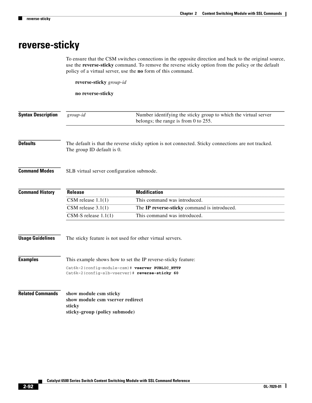 Cisco Systems OL-7029-01 manual Reverse-sticky group-idno reverse-sticky, Sticky Sticky-group policy submode 