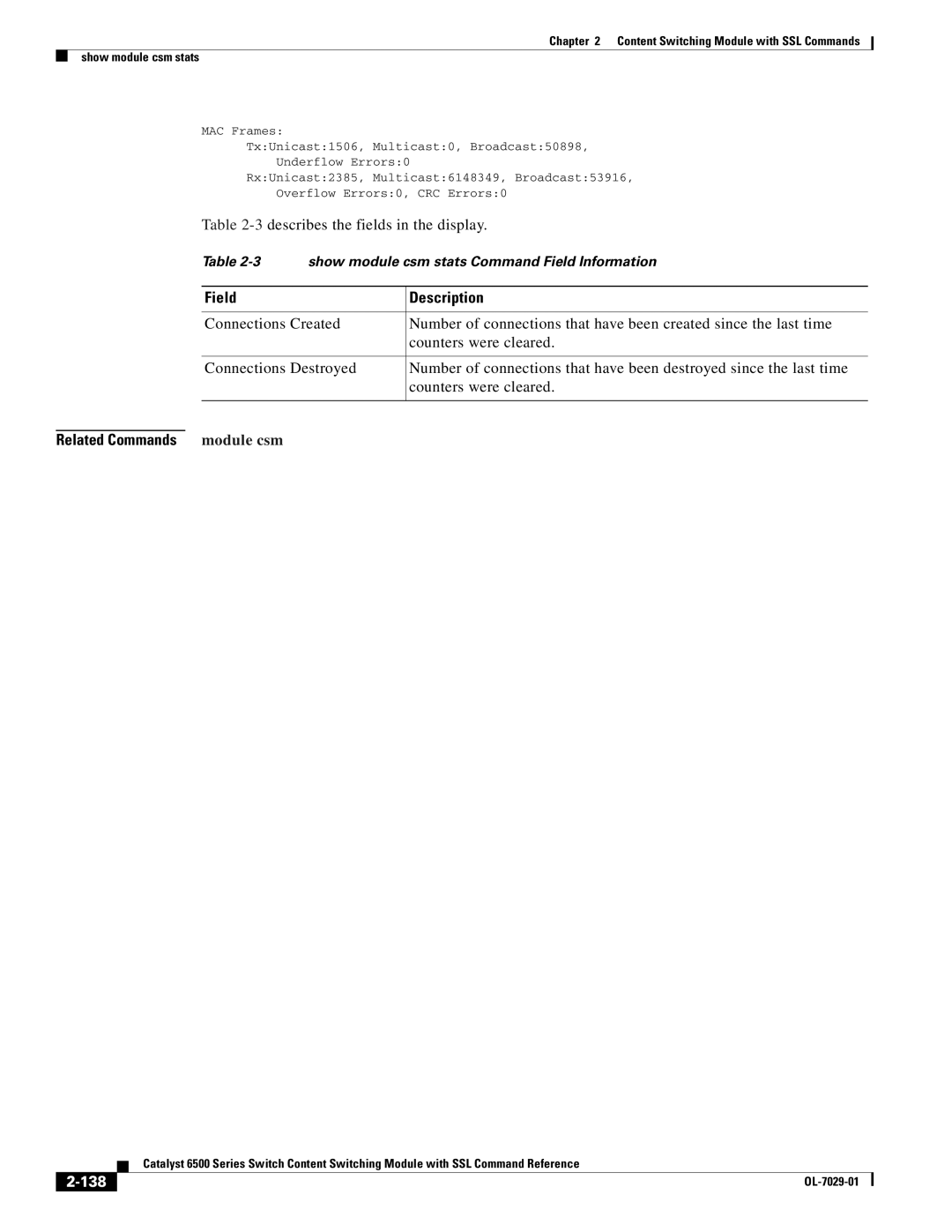 Cisco Systems OL-7029-01 manual 3describes the fields in the display, 138 