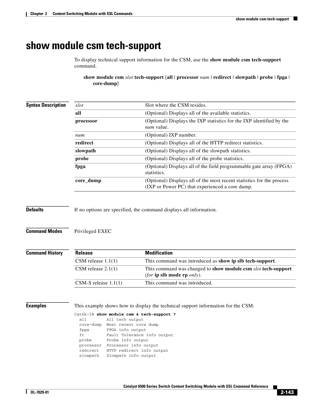 Cisco Systems OL-7029-01 manual Show module csm tech-support, 143 