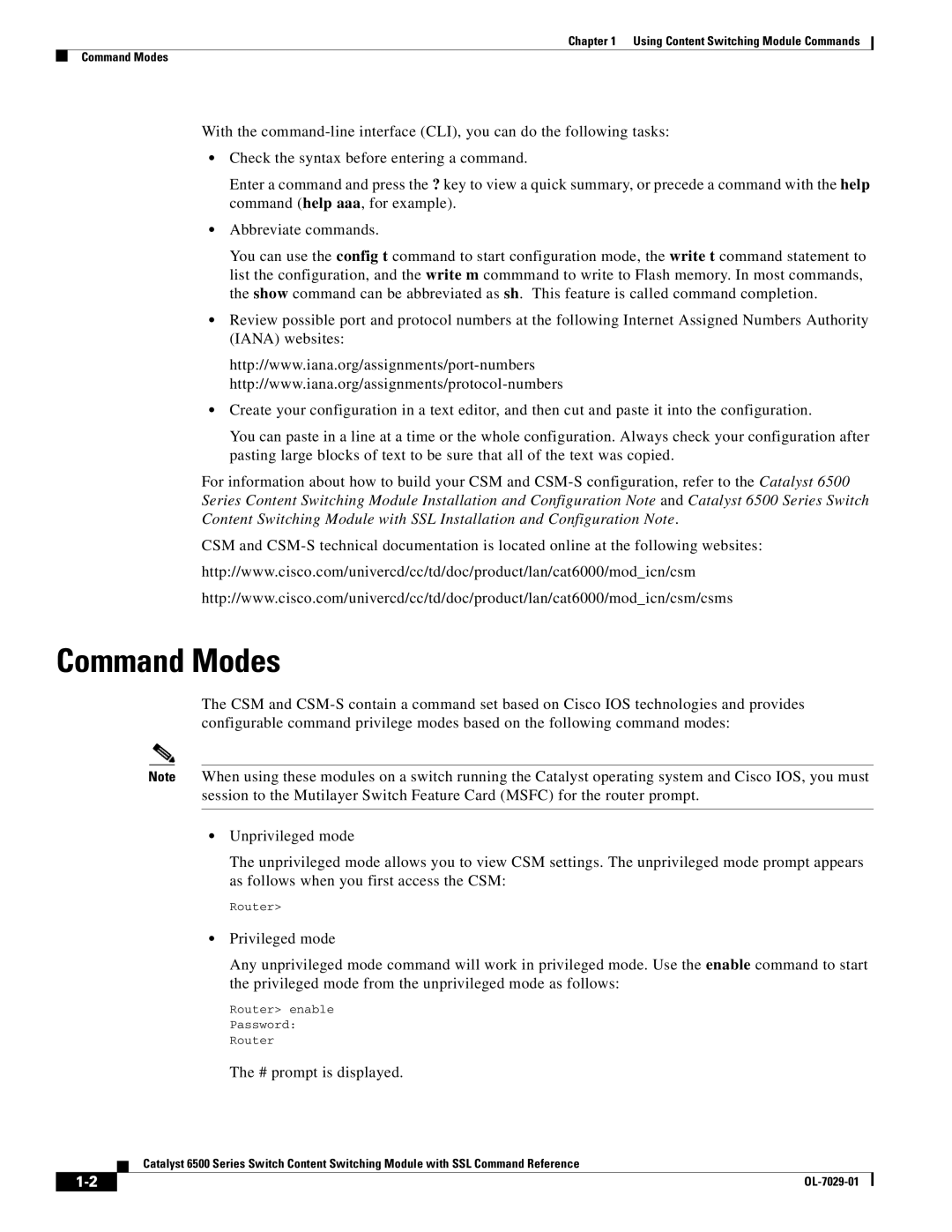 Cisco Systems OL-7029-01 manual Command Modes, # prompt is displayed 