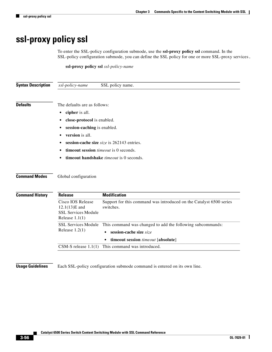 Cisco Systems OL-7029-01 manual Ssl-proxy policy ssl ssl-policy-name, Ssl-policy-name SSL policy name 