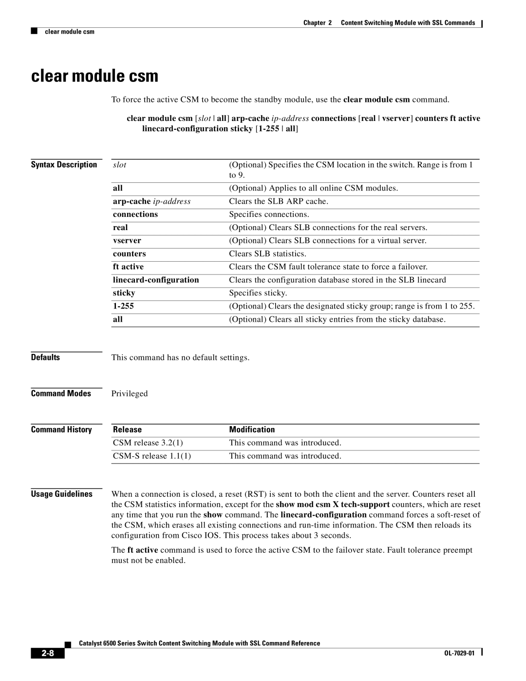 Cisco Systems OL-7029-01 manual Clear module csm 