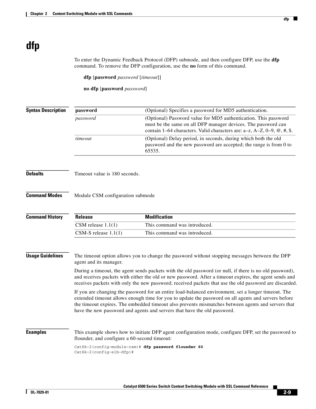 Cisco Systems OL-7029-01 manual Dfp, No dfp password password, Password 