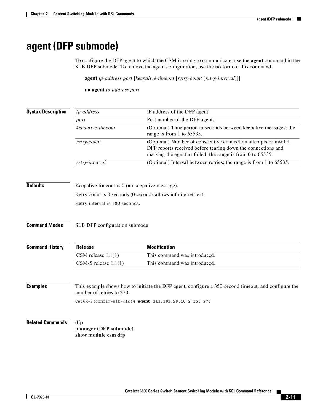 Cisco Systems OL-7029-01 manual Agent DFP submode, Dfp, Manager DFP submode Show module csm dfp 