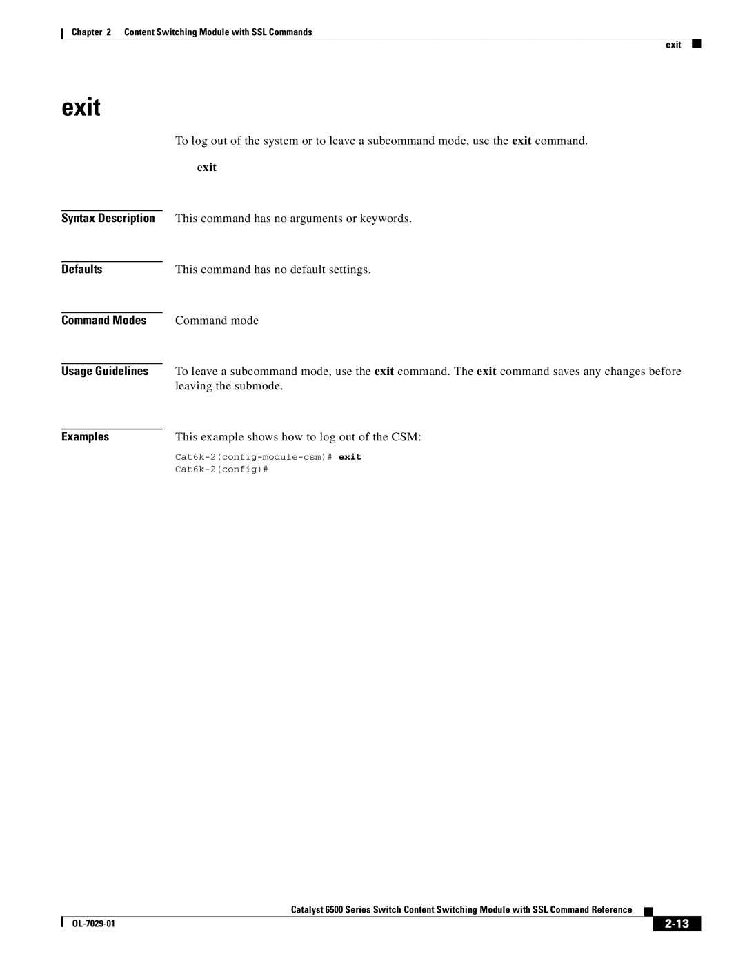 Cisco Systems OL-7029-01 manual Exit 