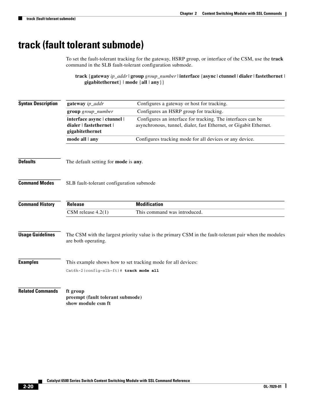 Cisco Systems OL-7029-01 manual Track fault tolerant submode, Preempt fault tolerant submode 