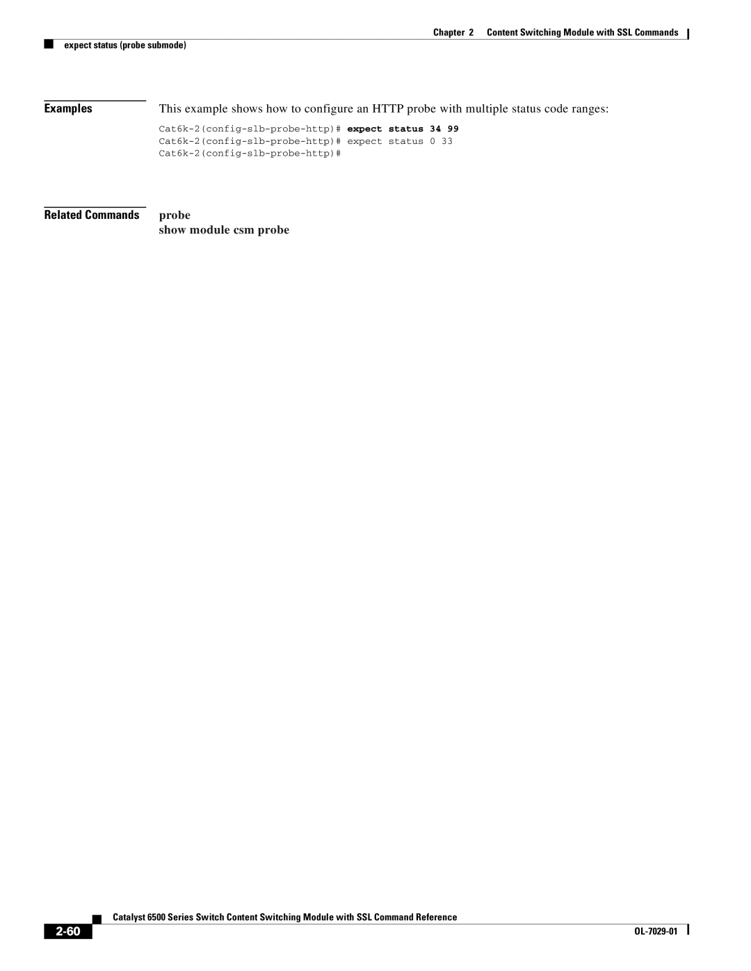 Cisco Systems OL-7029-01 manual Related Commands probe, Show module csm probe 