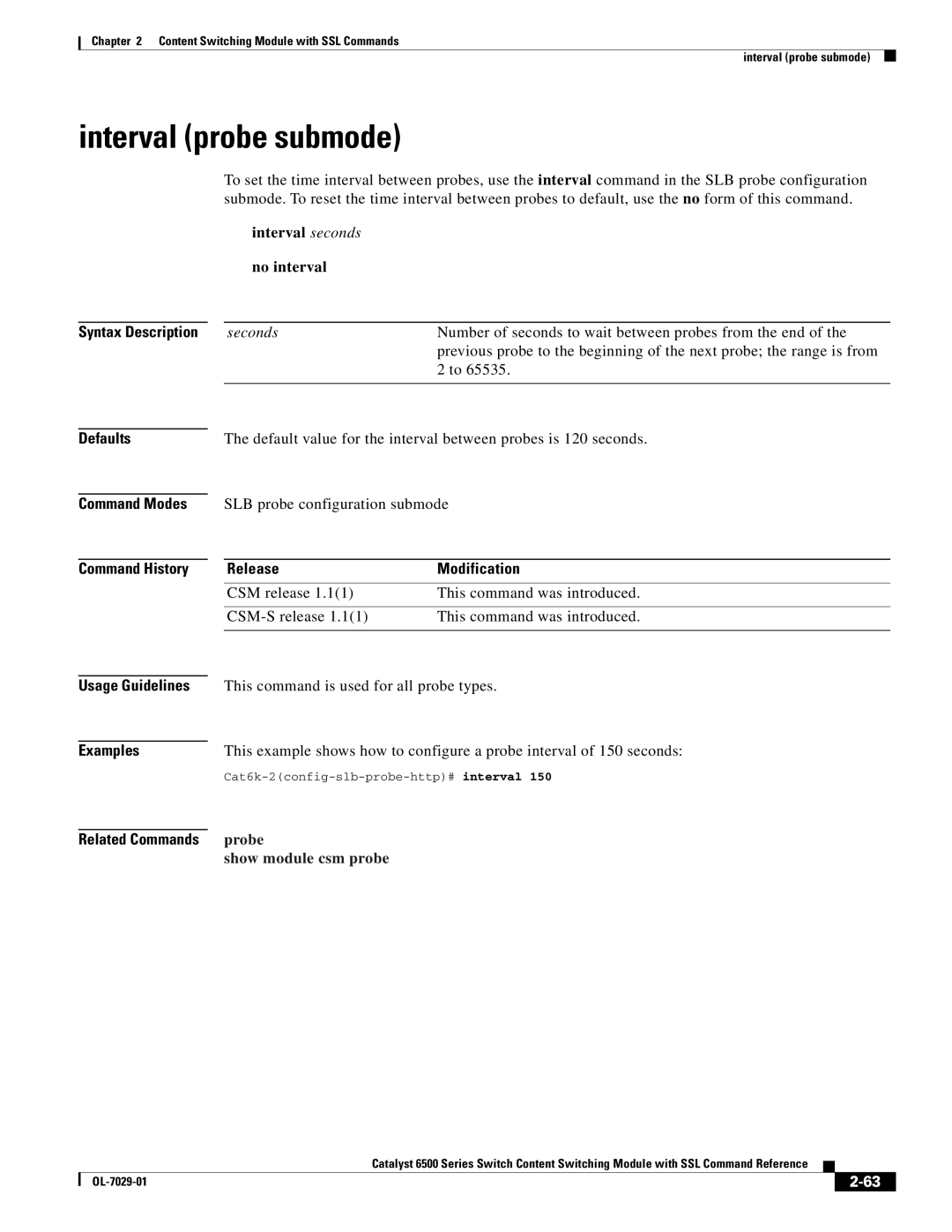 Cisco Systems OL-7029-01 manual Interval probe submode, Interval seconds no interval 